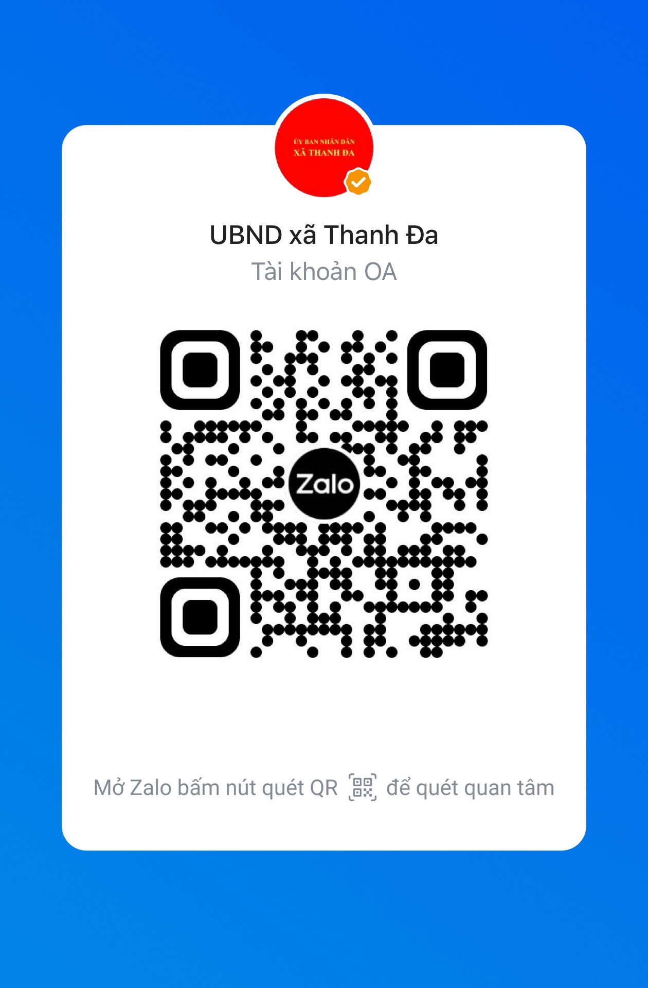 kênh Zalo OA của UBND xã được xác thực từ zalo. Cài đặt hệ thống Chatbot trả lời và hỗ trợ công dân tự động.